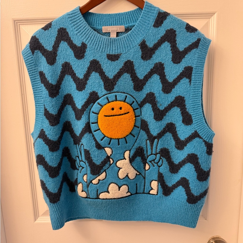 Blue Sunny Cloud Graphic Knit Vest